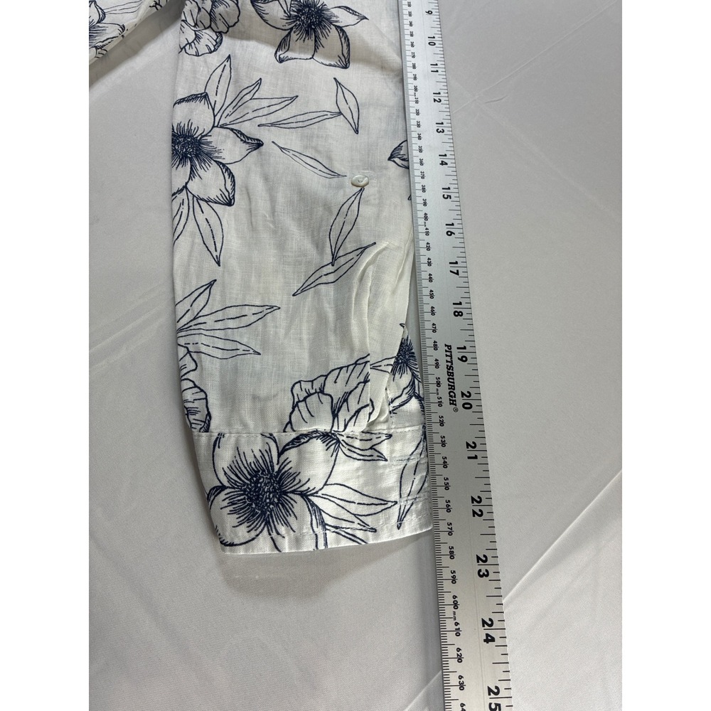 Rachel Ashwell Womens Large Linen Button Down Shirt Floral Botanical Navy White - Picture 9 of 11